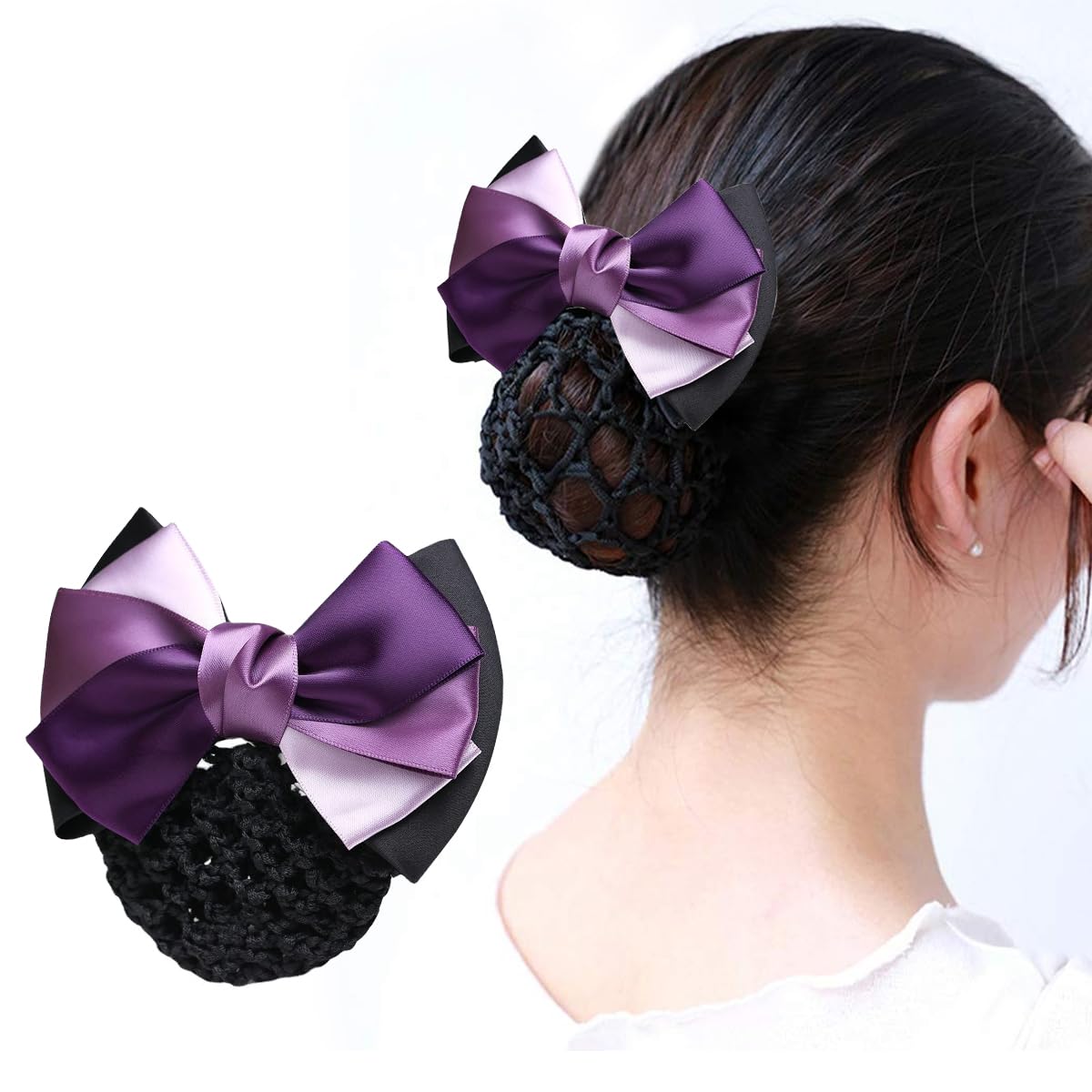 MAYCREATE® Bowknot Snood Net Barrette Hair Bun Accessories for Women Lady, Elastic Mesh Hair Bun Clip Bow Hair Bun Cover Hairnet for Daily, Dance, Office