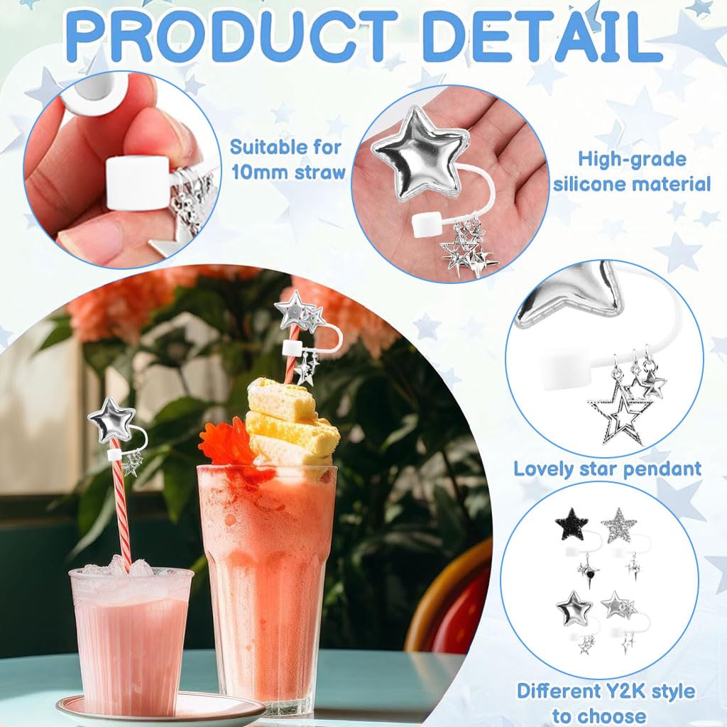 HASTHIP Straw Cover Caps for 10mm Straws featuring Anti Slip Grip and Star Charm | Travel Use