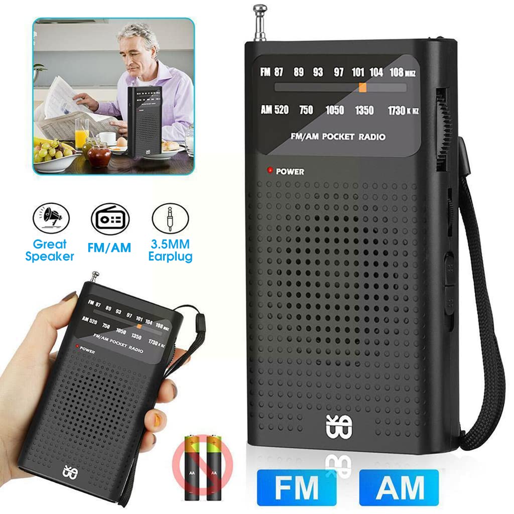 Portable HiFi AM FM Radio for Indoor and Outdoor Use with 3.5mm Jack and 2AA Battery Power