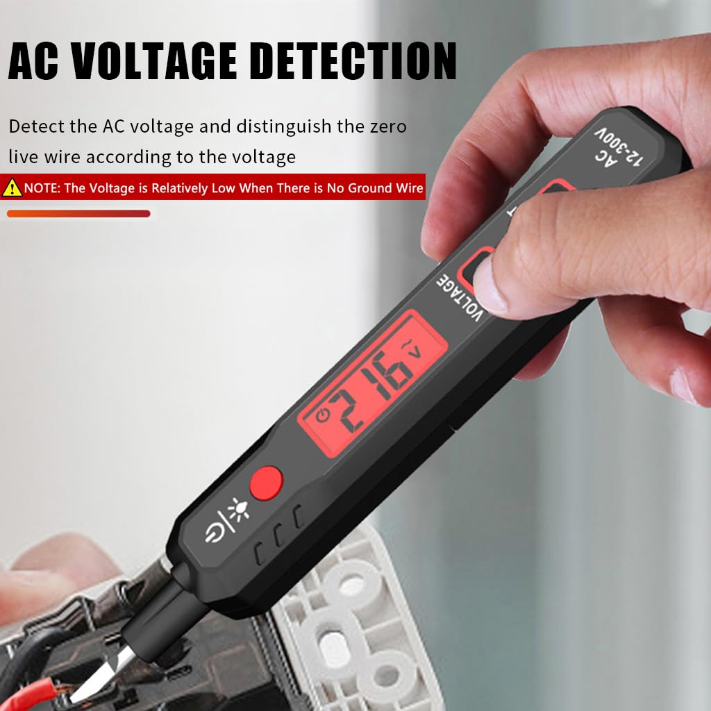 Serplex Voltage Tester for AC 12–300V with LCD Display, Dual Alarm and Flat Head Probe | Black