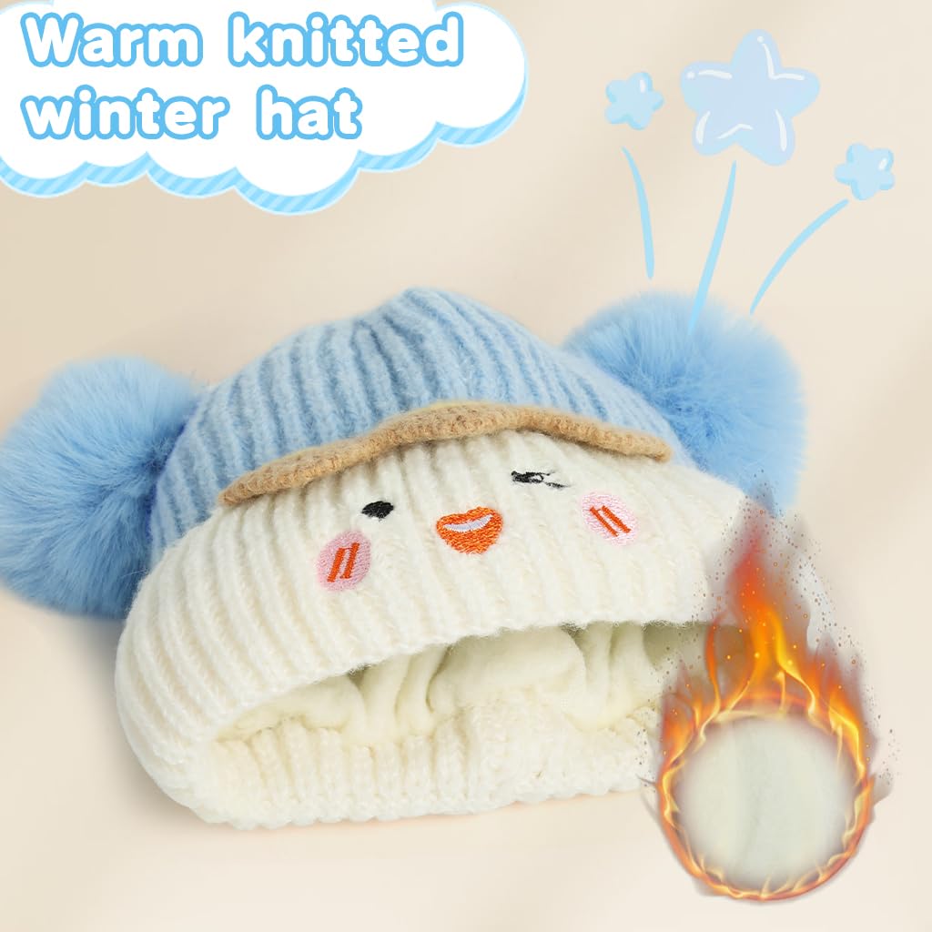 Zibuyu Warm Knitted Beanie Baby Cap with Earflaps for Toddlers & Kids featuring Cotton Lining and Pom Pom Design | Cozy Winter Hat Gift