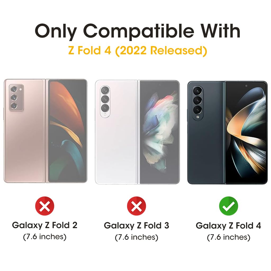 ZORBES Phone Case for Samsung Galaxy Z Fold 4 with Outer Display Protector | Matte Black PC Shockproof Cover