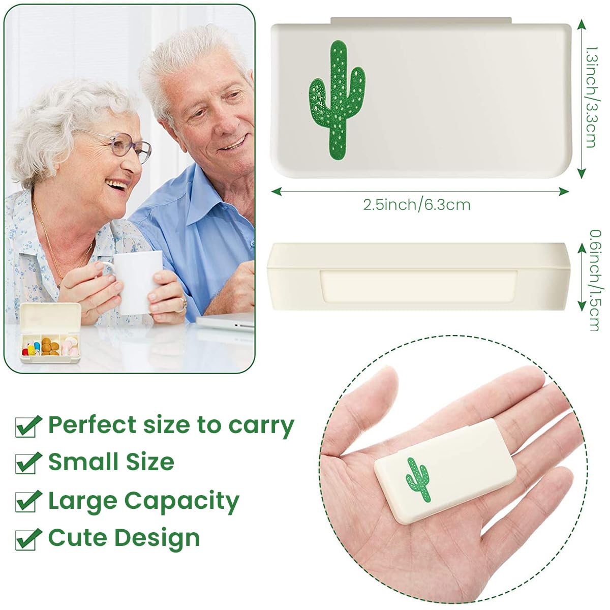 Small Pill Organizer Case for Travel and Daily Use with 3 Compartments 4 Pack PP Box