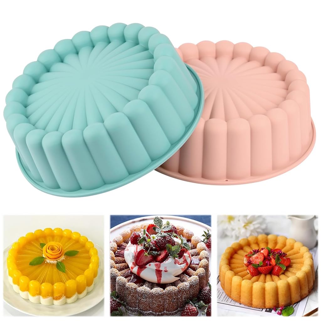 HASTHIP® 2Pcs Cake Mold 8 Inches Chiffon Cake Mold Nonstick Silicone Cake Molds Reuseable DIY Baking Silicone Cake Mold for Cheese Cake, Mousse Cake, Cream Cake