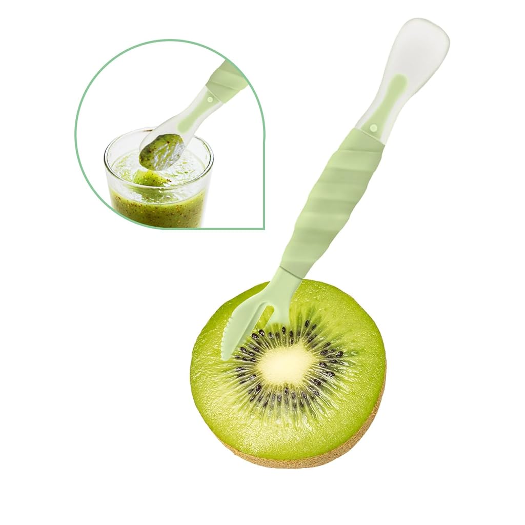 SNOWIE SOFT® Baby Feeding Spoon 3 in 1 Baby Silicone Feeding Spoon Puree Fruit Spoon Baby Fork Food Grade BPA Free Soft Silicone Baby Feeding Spoon Travel Baby Feeding Spoon with Box