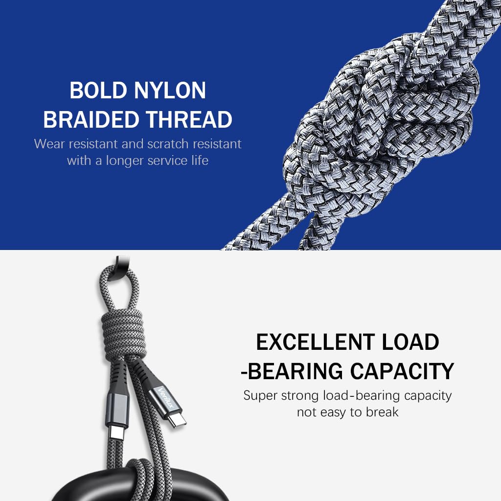 Verilux USB C to USB C Cable 10ft 60W Fast Charging with 480Mbps Sync | Braided Nylon