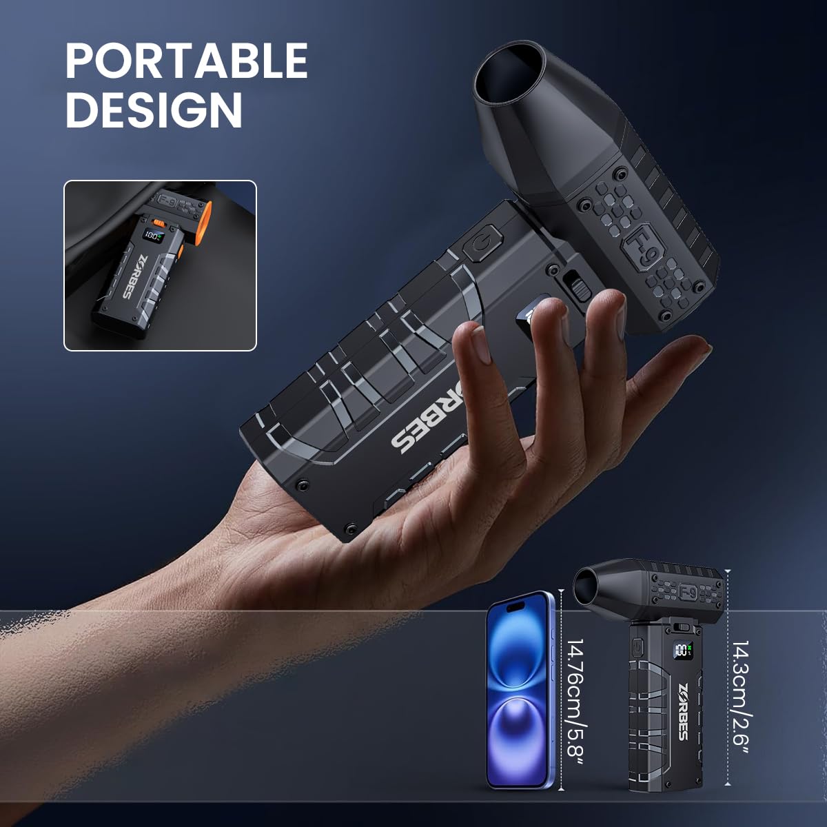 ZORBES Turbo Blower for Car and Computer Cleaning with 130000 RPM Motor & LCD Display | Cordless Air Duster Featuring LED Light