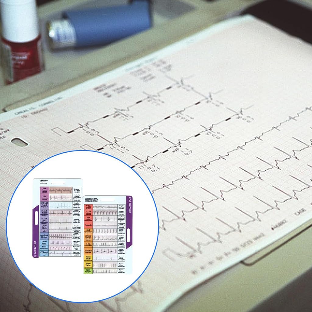 OFIFO EKG Rhythm Pocket Card for Quick Self-Check with Dual-Sided Guide | Compact Reference for Medical Professionals