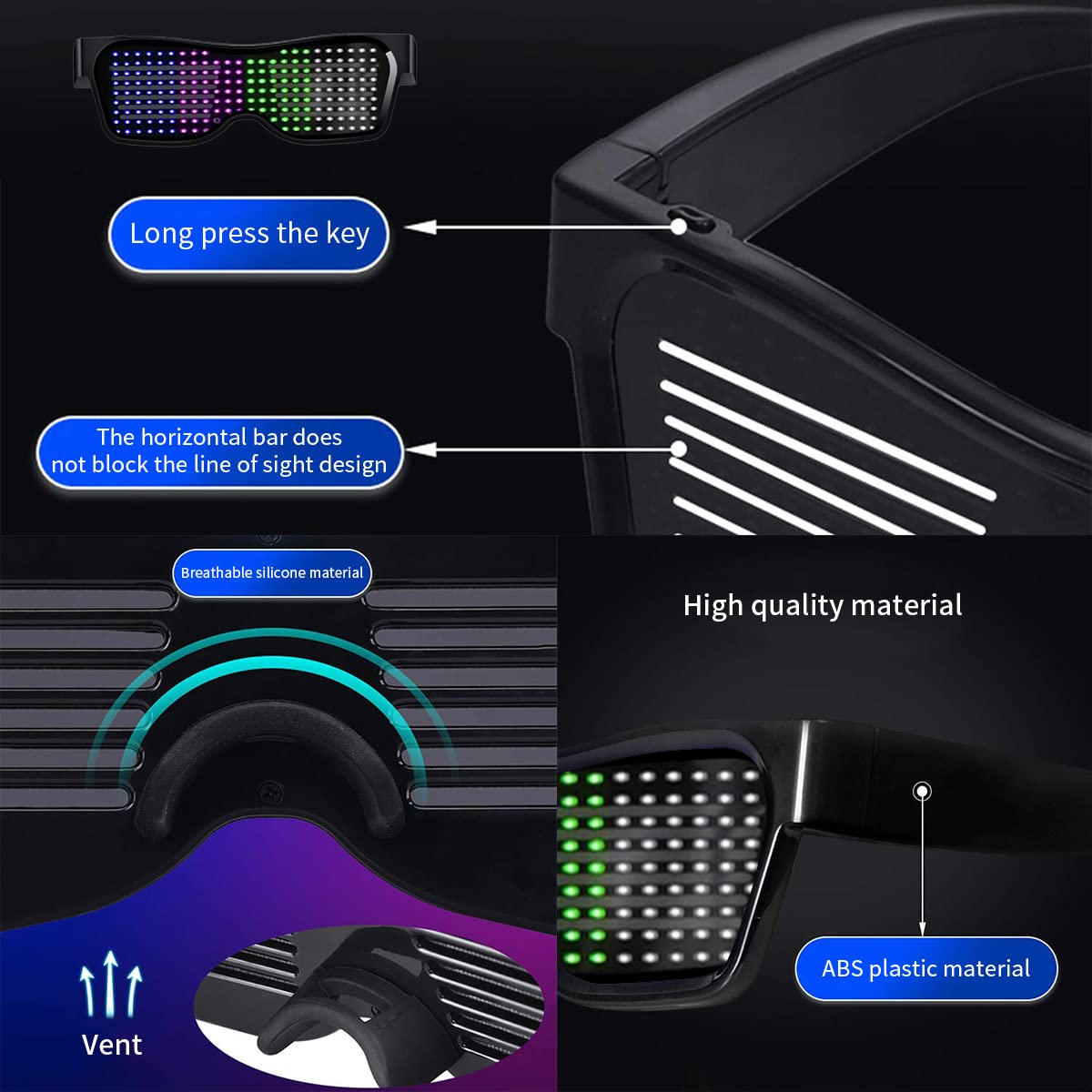 ZORBES LED Glasses for Party Bluetooth Light Glasses for Party APP Control Music Sync Mode LED Display Smart Glasses, USB Rechargeable Party Glasses for Nightclub, Festivals, Raves, Christmas, Birthday