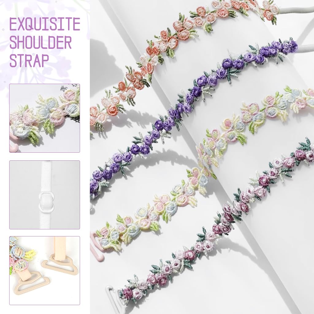 SANNIDHI Bra Straps for Women featuring 1.8cm Adjustable Stretch Design | 2 Pairs Embroidered Floral Replacement for Off Shoulder Dresses