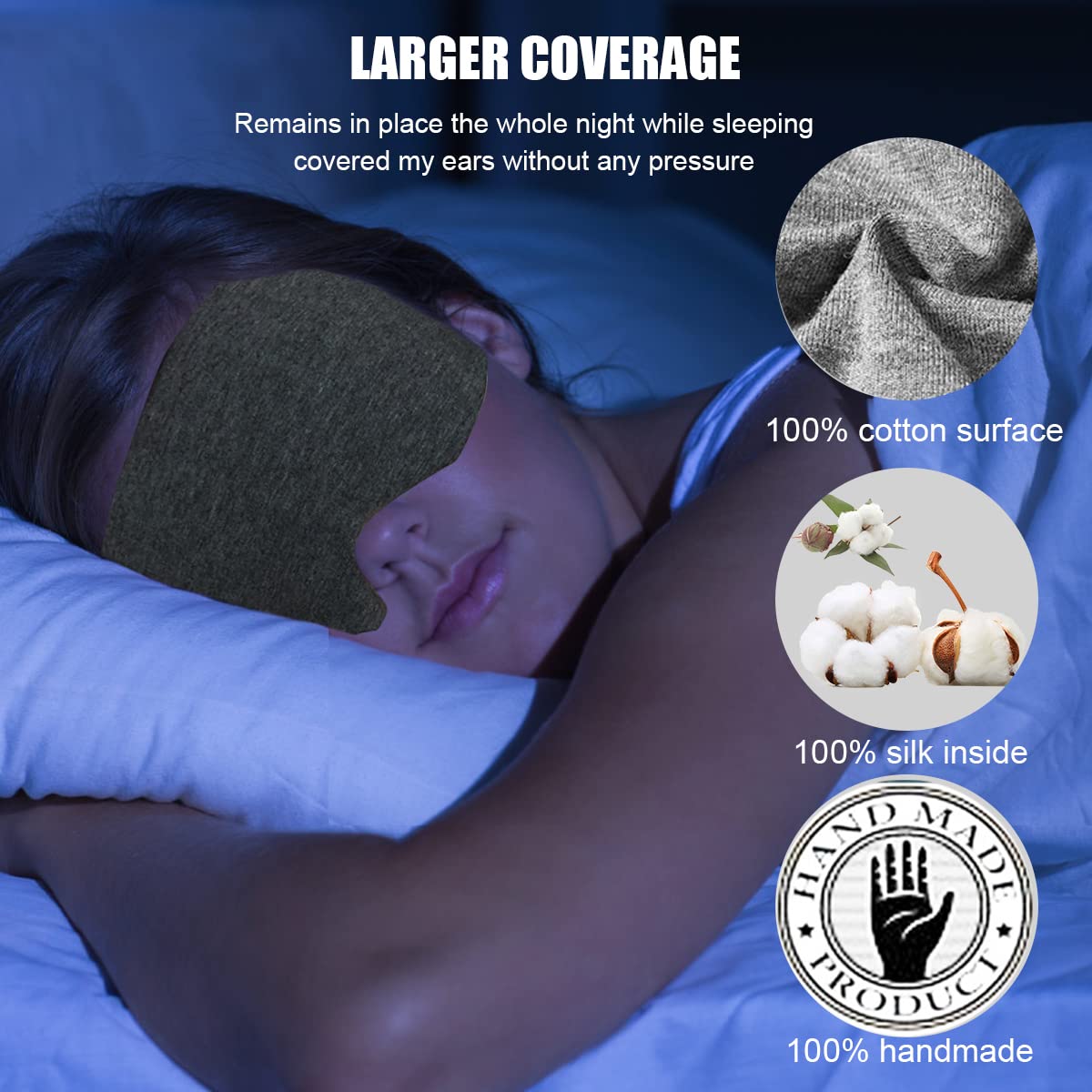 HANNEA Sleeping Eye Mask for Travel and Nap with Adjustable Velcro Closure | Soft Cotton Contoured Shade for All Ages