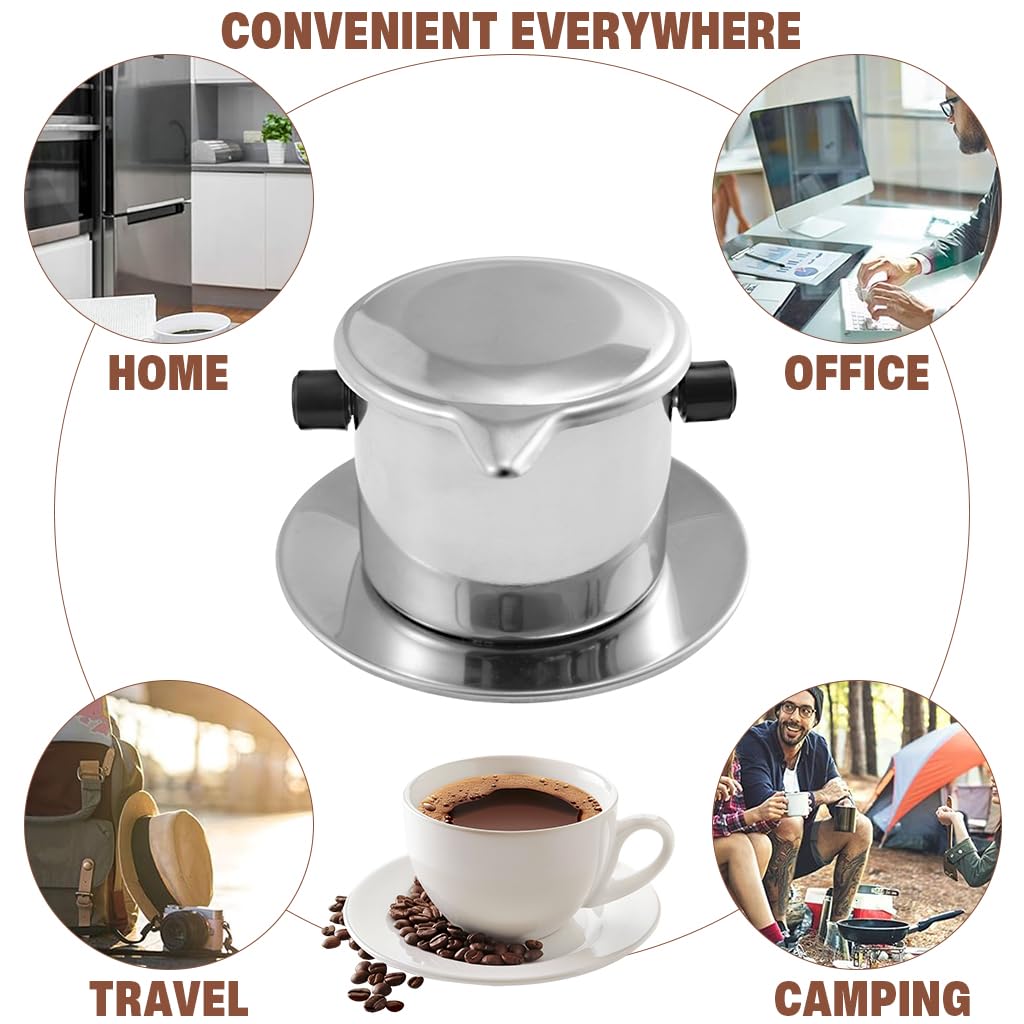 Supvox Vietnamese Drip Coffee Filter for Iced Coffee with Detachable Press and Stainless Steel Base