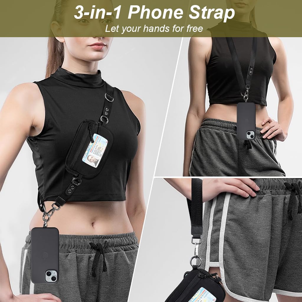 ZORBES 2 in 1 Phone Sling Strap with Zipper Pouch for Travel and Outdoor Use | Stainless Steel Tether Tabs and Adjustable Neck Lanyard