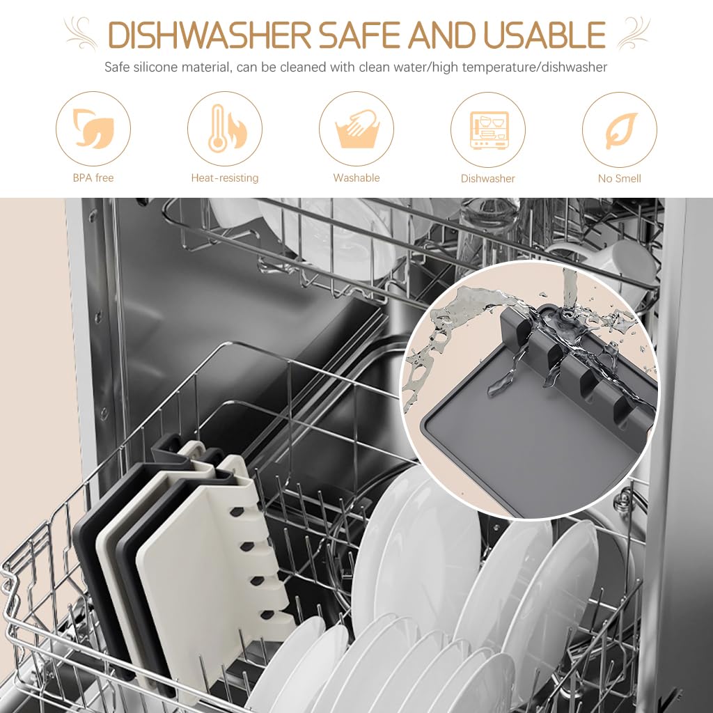 Supvox Silicone Utensil Holder for Kitchen Counter with 4 Slots and Drip Pad | 2Pcs BPA-Free Spoon Rest