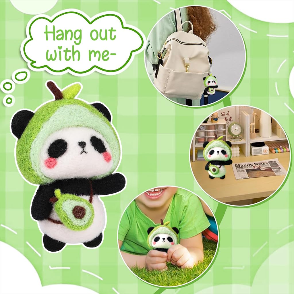 PATPAT® DIY Needle Felting Kit Cute Panda Needle Felting Toy DIY Keychain Panda Needle Felting Charm Color Wool Needle Felting Kit with Tools DIY Crafting Kit for Kids Adults DIY Children's Day Gift