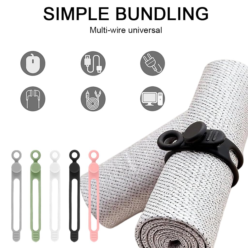 ZORBES Silicone Cable Organizer 10Pcs for Home and Travel with Wrap Around Design | Reusable Colorful Cord Ties