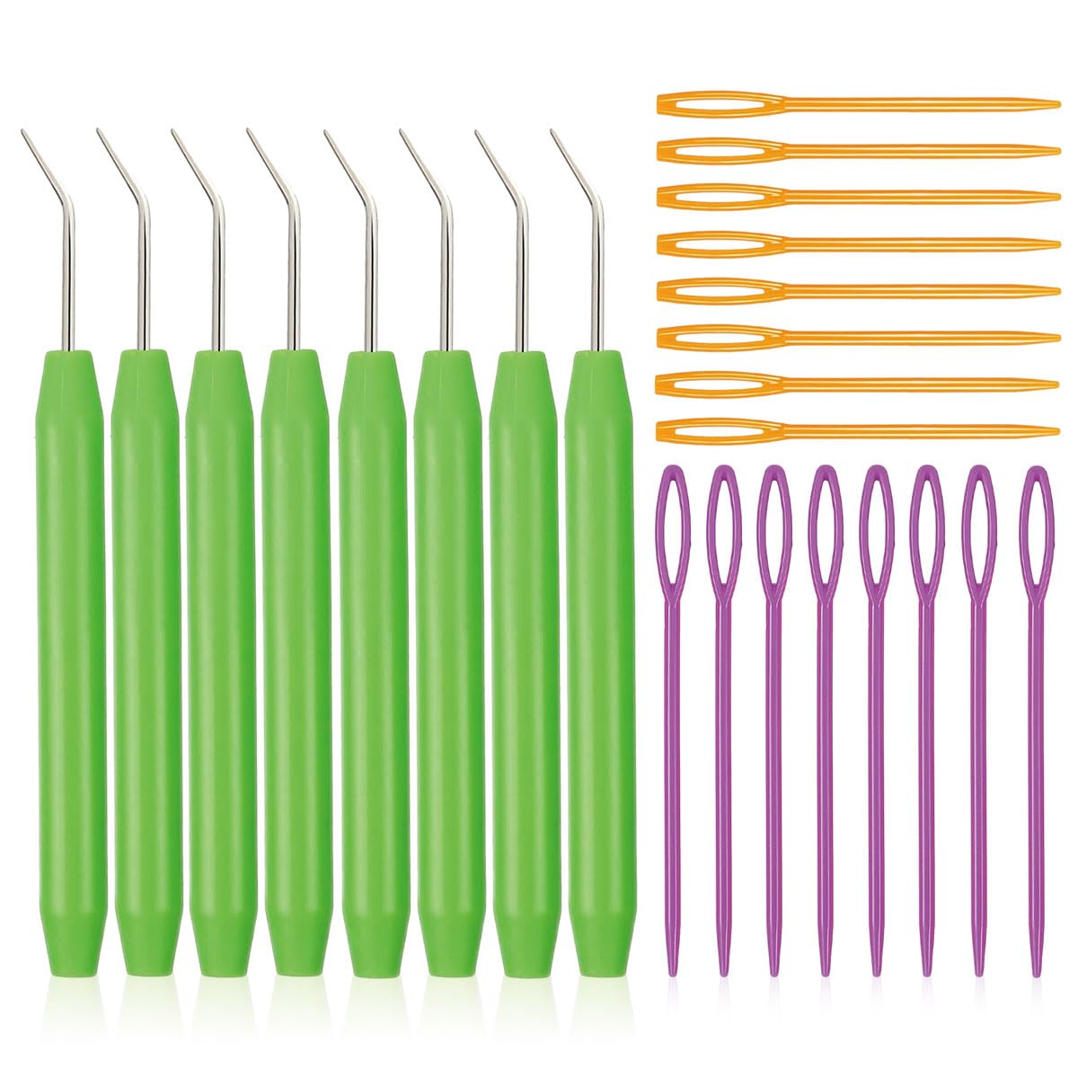 HASTHIP® Loom Knit Hook Set, Crochet Needle Hook Kit, 8 Pcs Green Knitting Loom Hooks with 12 Pcs Colorful Plastic Sewing Needles