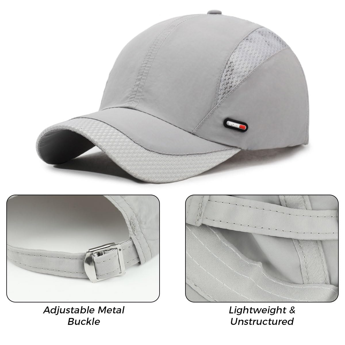 GUSTAVE Caps for Men for Golf and Outdoor Sports with Alloy Closure 22.1–24.4 in Fit | Breathable Cotton UV Protection Grey