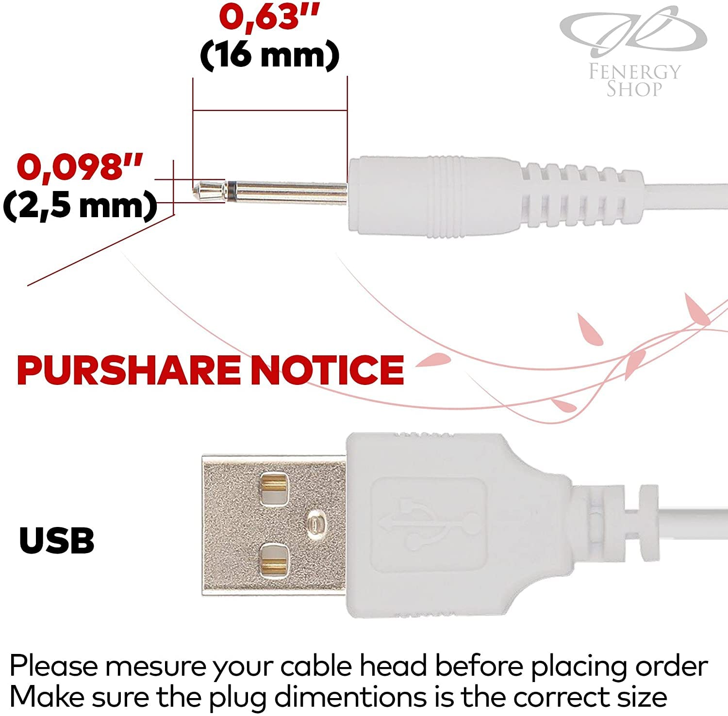 ZORBES  Charging Adapter 2.5Mm Jack Cable Usb To Dc 2.5Mm To Usb Charging Cable For Toy, Beauty Product, Magic Mate, White