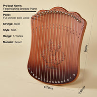 PATPAT® Lyre Harp 17-String Lyra Harp Kit, Mahogany Stringed Musical Instruments with Extra 17 Strings, Tuning Wrench, Finger Picks & EVA Gig Bag Starter Music Instrument for Adults Kids