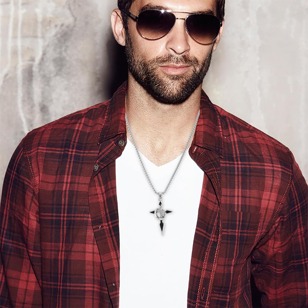 PROBEROS Necklace for Men and Women with Dual Cross Pendants in Silver and Black | Stainless Steel Gift Accessory