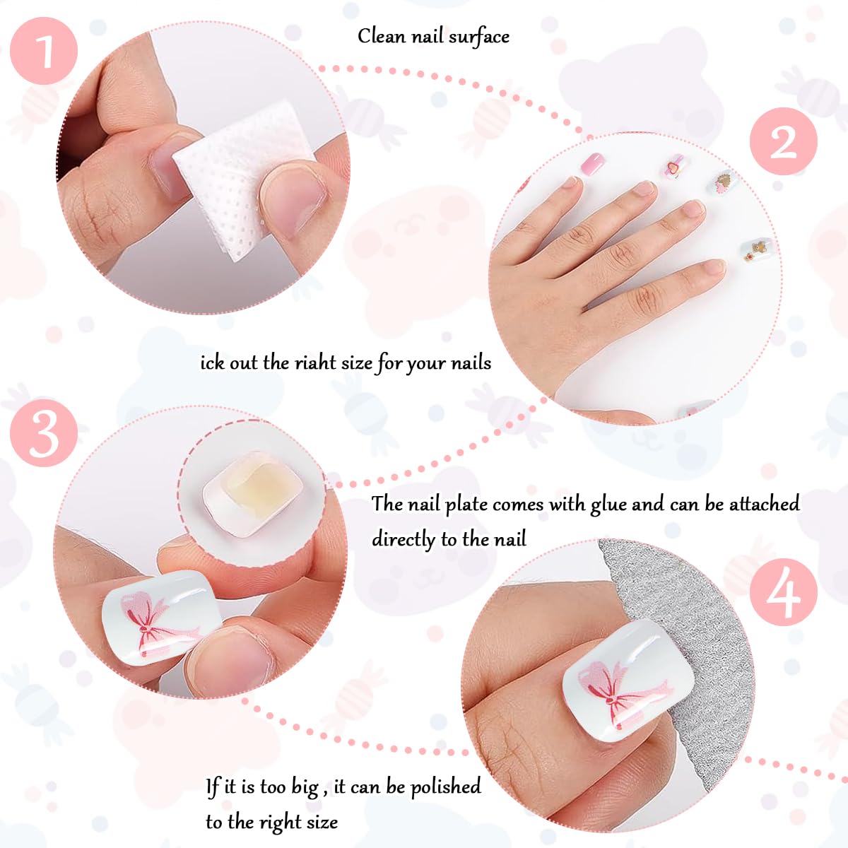 MAYCREATE Kids Press on Nails with Pre Glue Full Cover ABS Tips for Girls | 24pcs Cute Gift Set