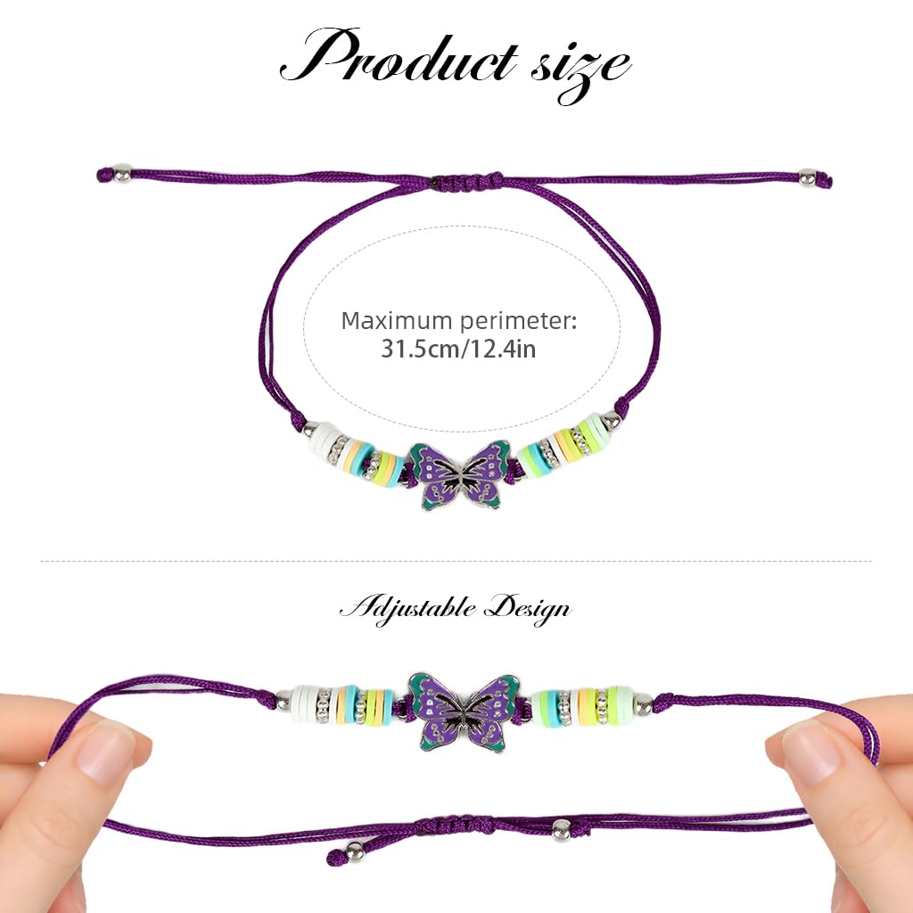 SANNIDHI Bracelets Set for Girls featuring Adjustable Braided Rope and Colorful Butterfly Charms | 12Pcs Friendship Jewelry Gift