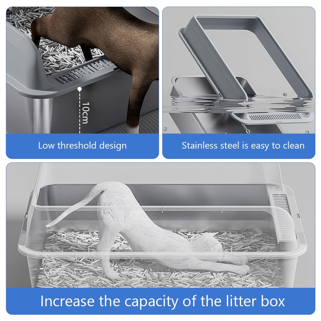 Qpets Cat Litter Combo with Double Layer 40x60cm Mat and Stainless Steel Box | Easy Clean