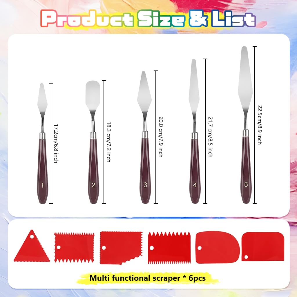 Serplex Acrylic Paint Scrapers Set for Texture Art with 11 Pcs Tools featuring Wooden Handles