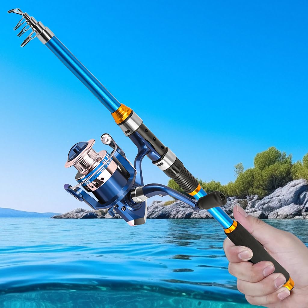 Proberos Fishing Rod Reel Set 6.8 ft for Saltwater and Freshwater with Glass Fiber Rod and Smooth 5.5:1 Reel | Includes Lures Kit and Carry Bag