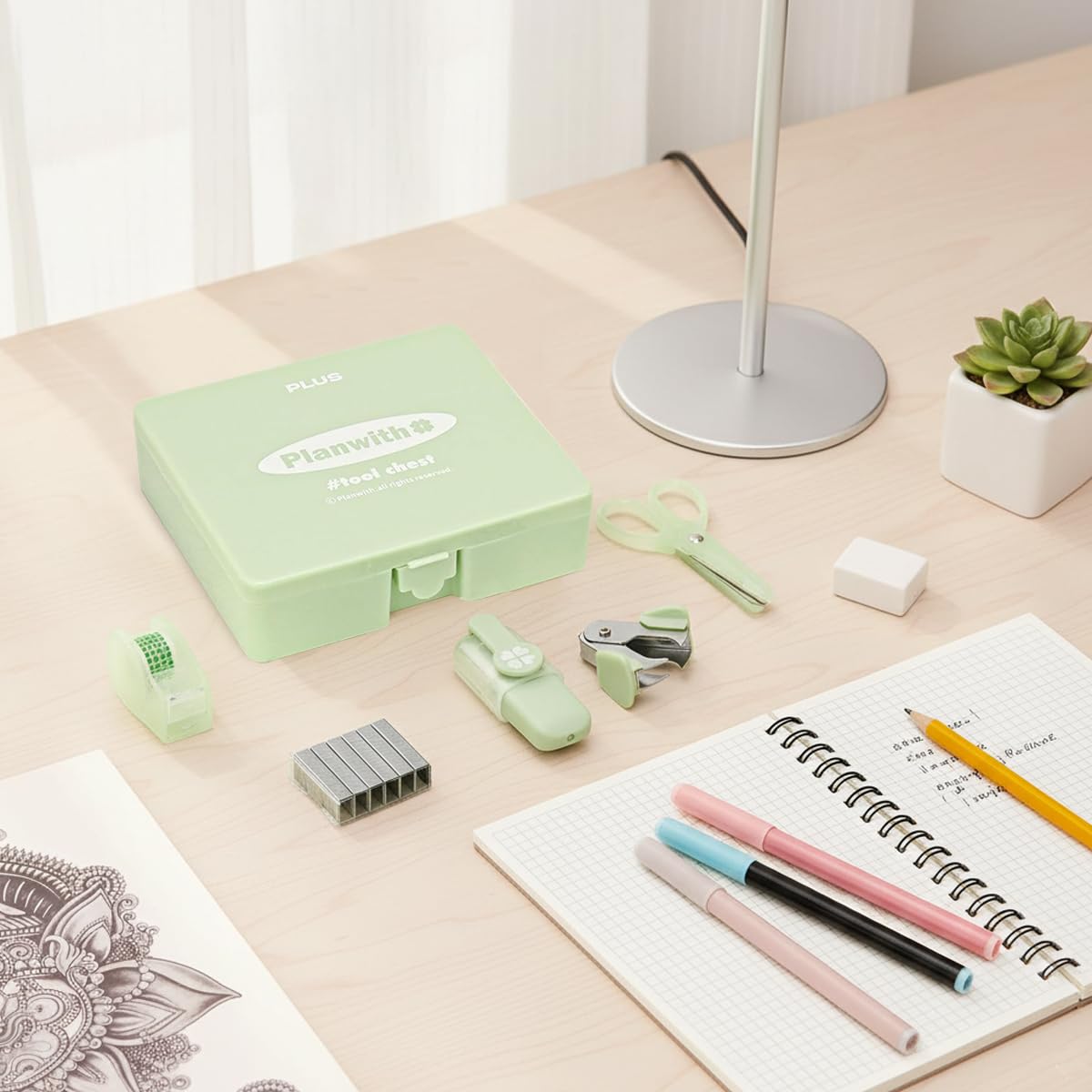 OFIFO Stationery Set for Office and School with 8 Pcs Tools and Compact Storage Case | Green