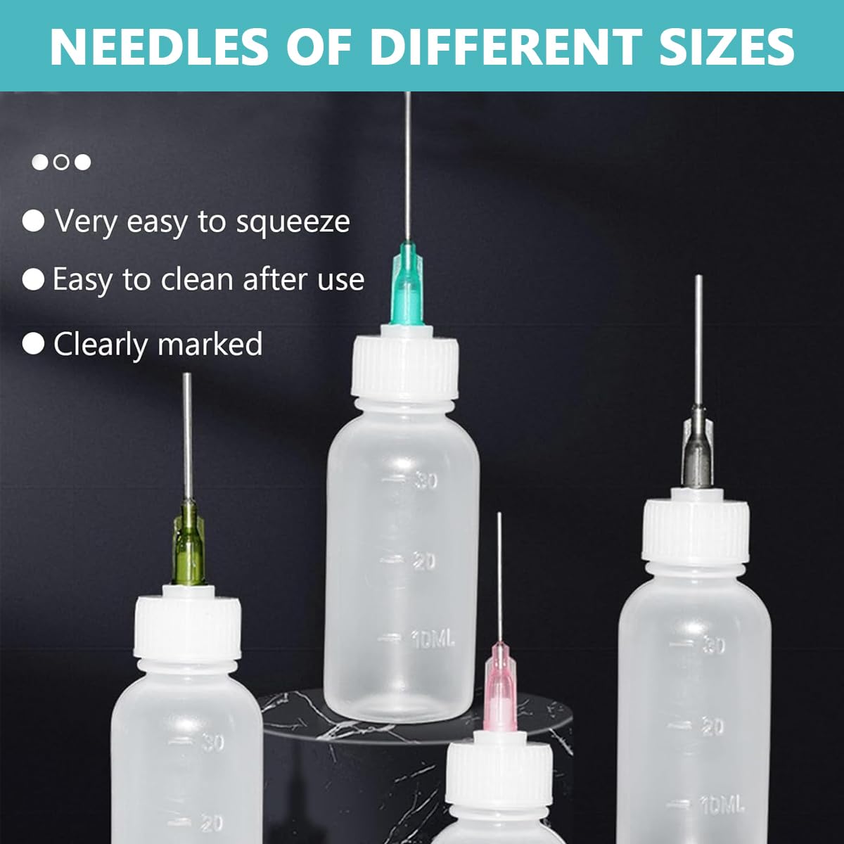 HASTHIP® 6 Pcs Glue Applicator Bottles, Oil Dropper Bottle with Blunt Tip Needle, 14ga 16ga 18ga 20ga for Glue Applications, Acrylic Painting