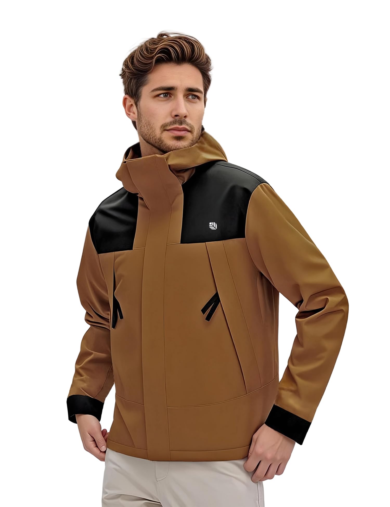 Venzina Men's Hiking Jacket for Trekking and Daily Use with Detachable Hood | Windproof Caramel Windbreaker