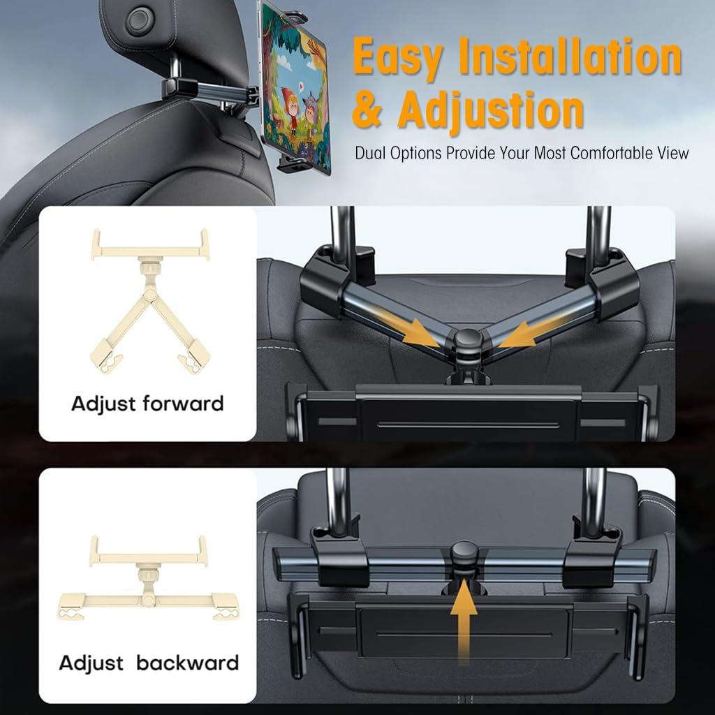 STHIRA Car Tablet Holder for Back Seat featuring Clip-On Retractable Arm and 360° Rotation | Fits 4.7–13 in Devices