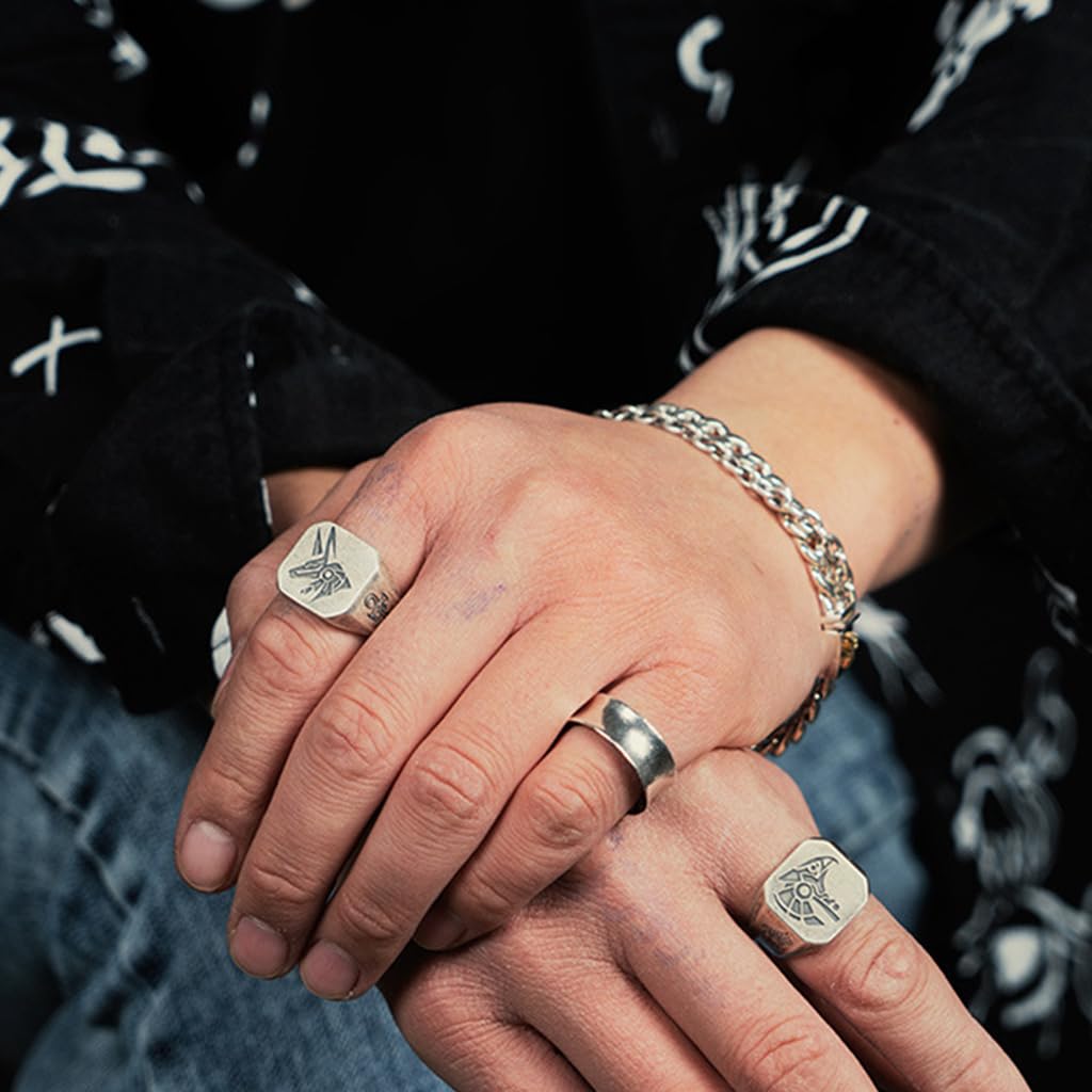 SANNIDHI Vintage Rings for Men and Women featuring Eye of Horus and Anubis Design | 2pcs Adjustable Alloy Engraved Set