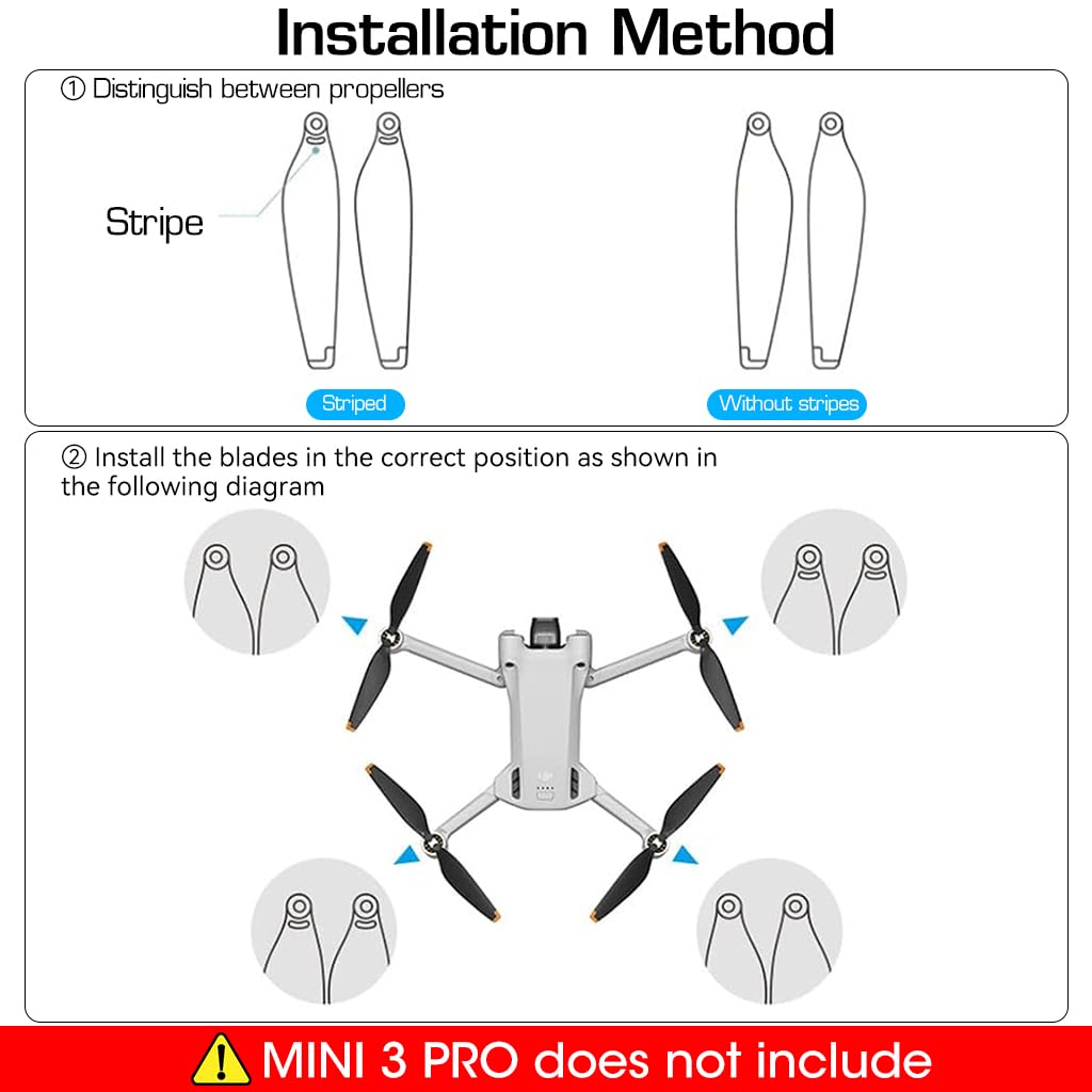 [Second-hand]ZORBES@ Dji Mini 3 Pro Propeller, 8Pcs Dji Mini 3 Propeller Blades Replacement, Ultral Lightweight Silent Flight Propeller Set With Screwdriver 12 Screws, Low Noise Replacement Drone Wings