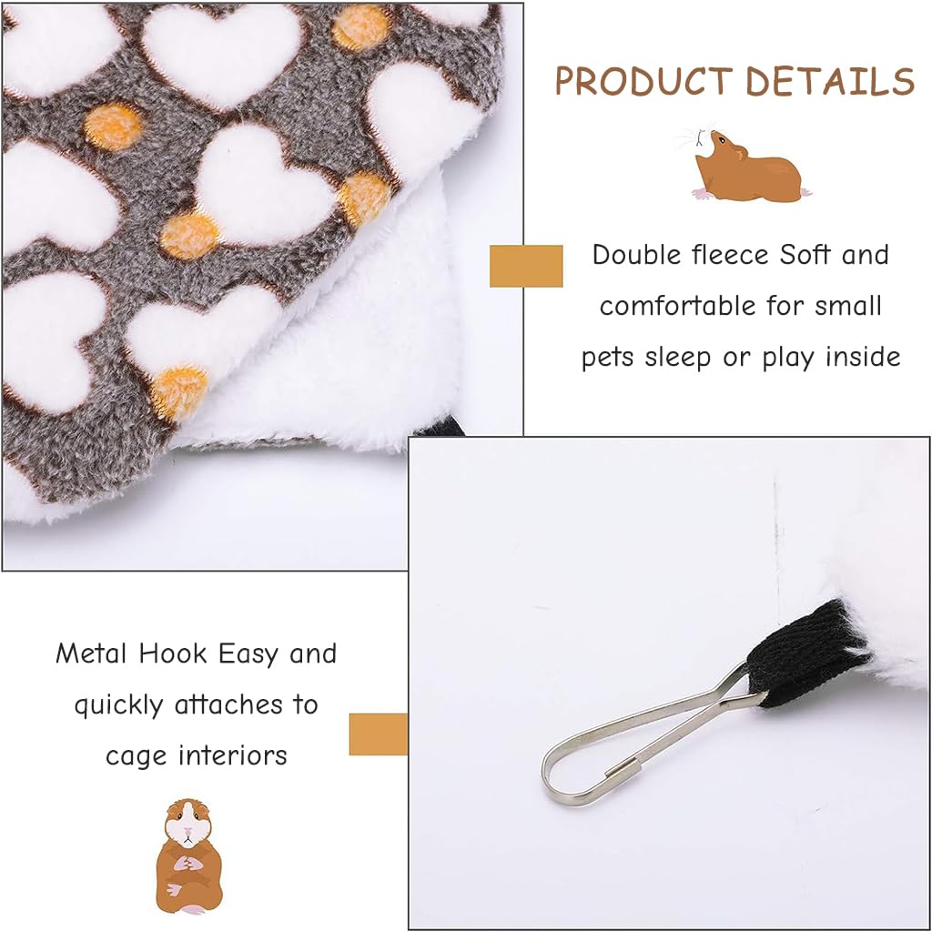 Qpets Winter Hammock Bed for Small Animals, Hibernation Plush Hammock Bed Hanging Squirrel House Hidden Small Pets Sleeping Bag for Guinea Pig, Ferrets, Hamsters, Hedgehogs, Chinchillas (L)