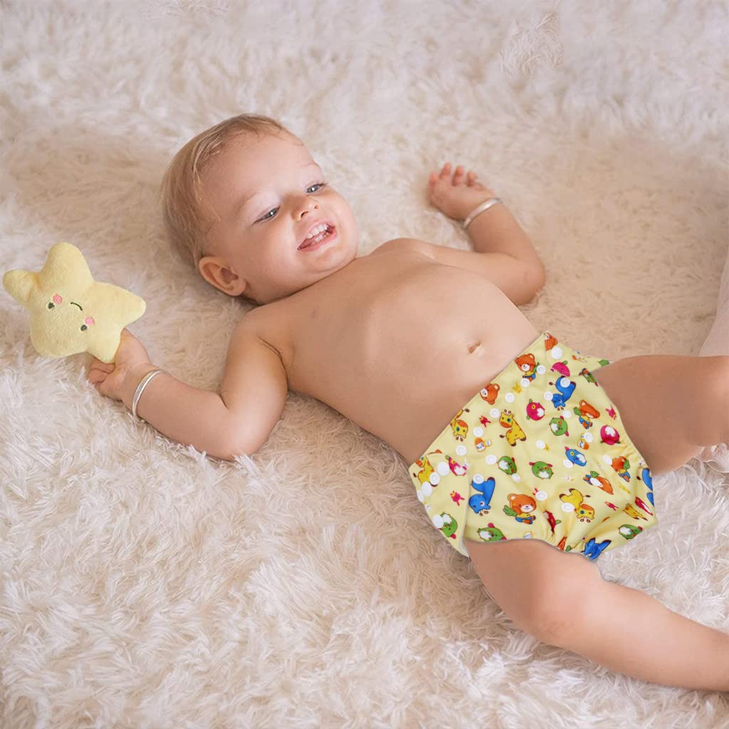 SNOWIE SOFT Cloth Diapers for 0–3 Yrs with Adjustable Snap Buttons and 6 Bamboo Inserts | Reusable Waterproof Nappies for Infants to Toddlers
