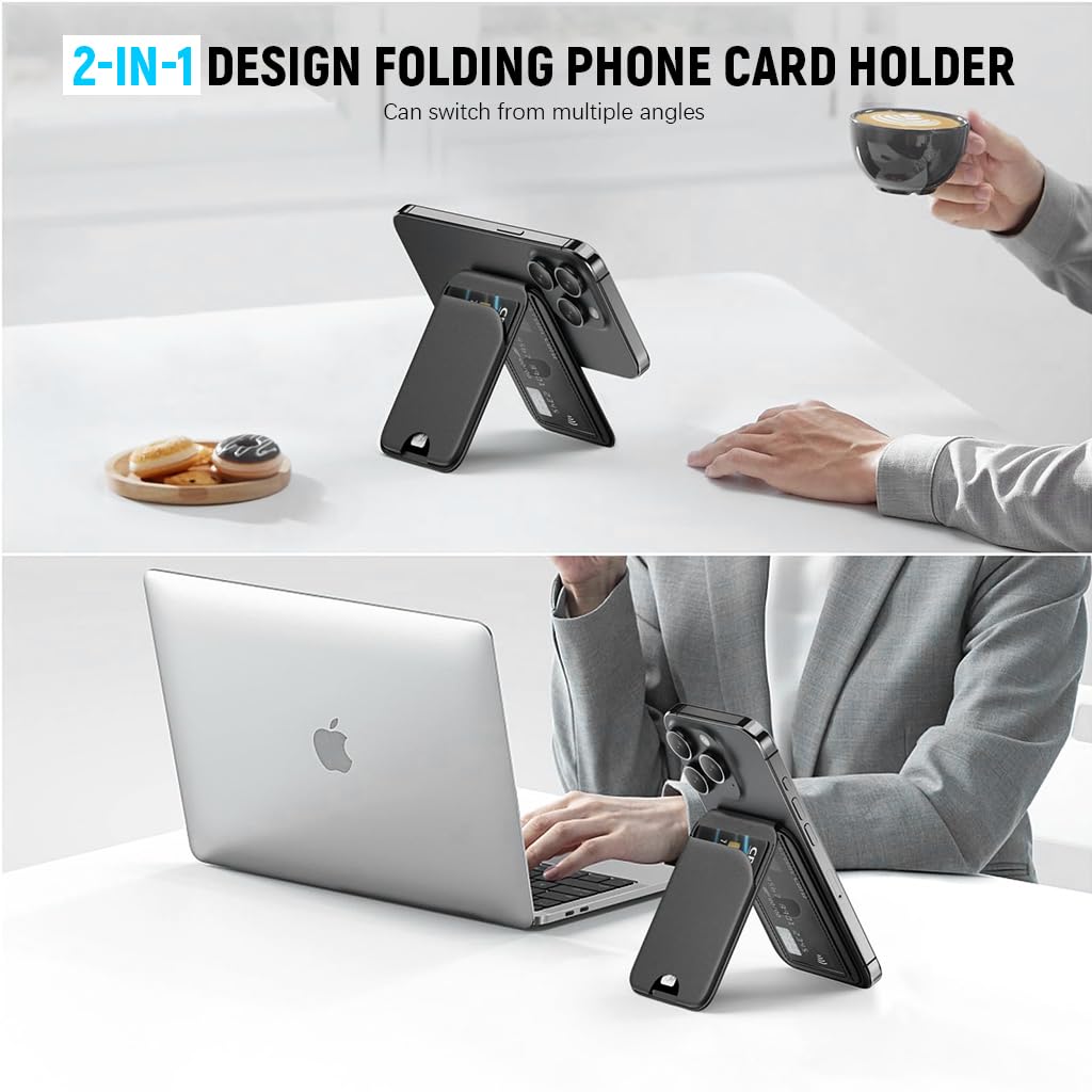 ZORBES MagSafe Wallet for iPhone featuring Adjustable Stand and Magnetic PU Leather | Slim Bi-Fold Card Holder