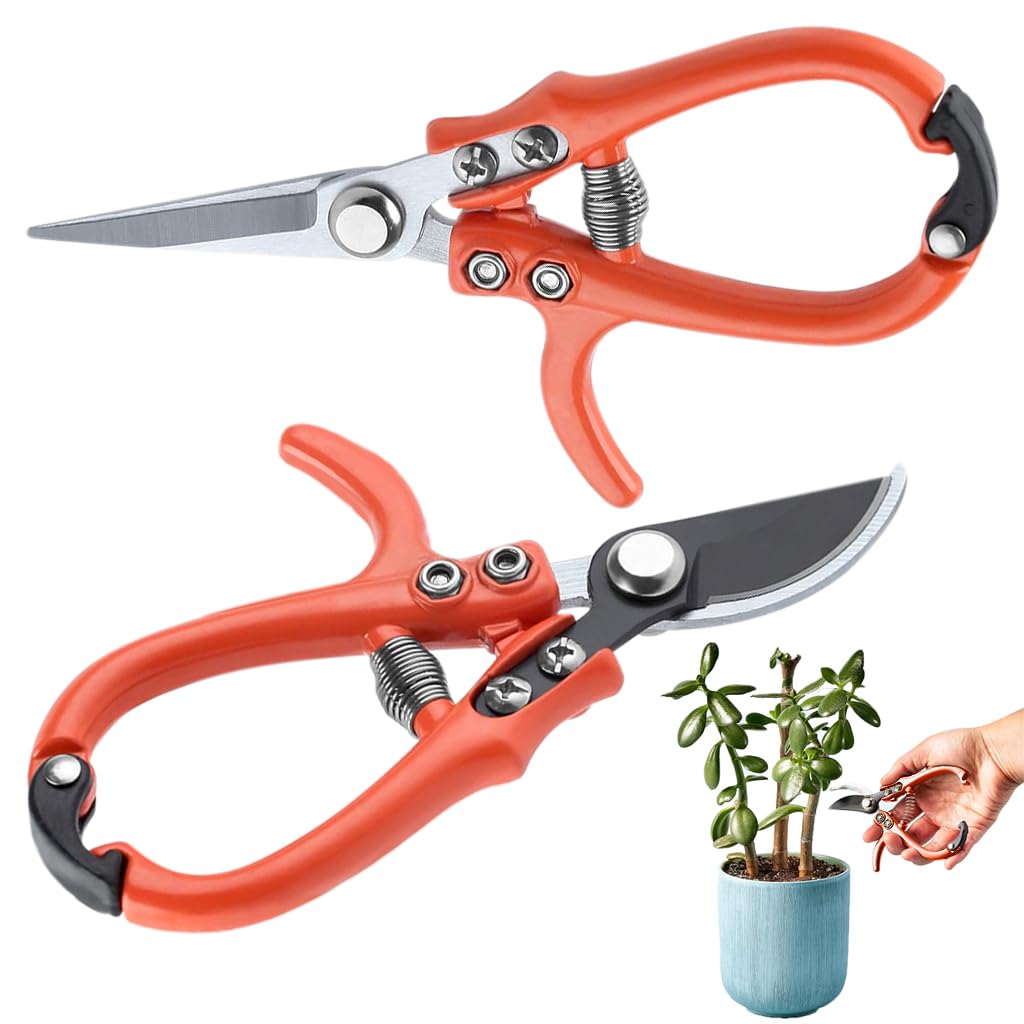 Supvox Gardening Scissors 2 Pack for Flowers and Bonsai with Safety Lock and 3mm High Carbon Steel Blades