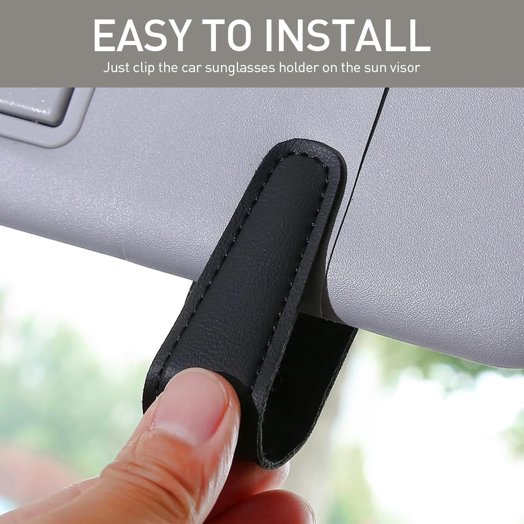 STHIRA Car Sunglasses Holder for Sun Visor with Magnetic Closure in Black PU Leather