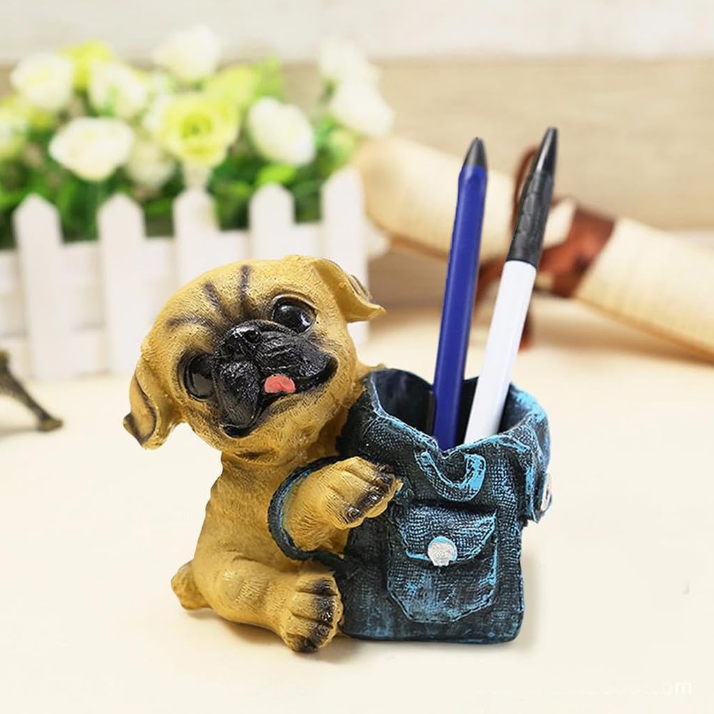 Zibuyu Dog Pen Holder for Office Desk featuring Resin Figurine Cup | Adorable Organizer