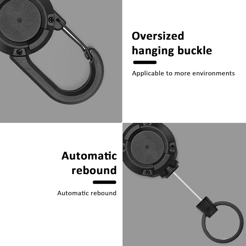 HASTHIP® 2Pcs Heavy Duty Lanyard Badge Reel with 23.6'' Steel Cord, Retractable Keyring for Outdoor - Black