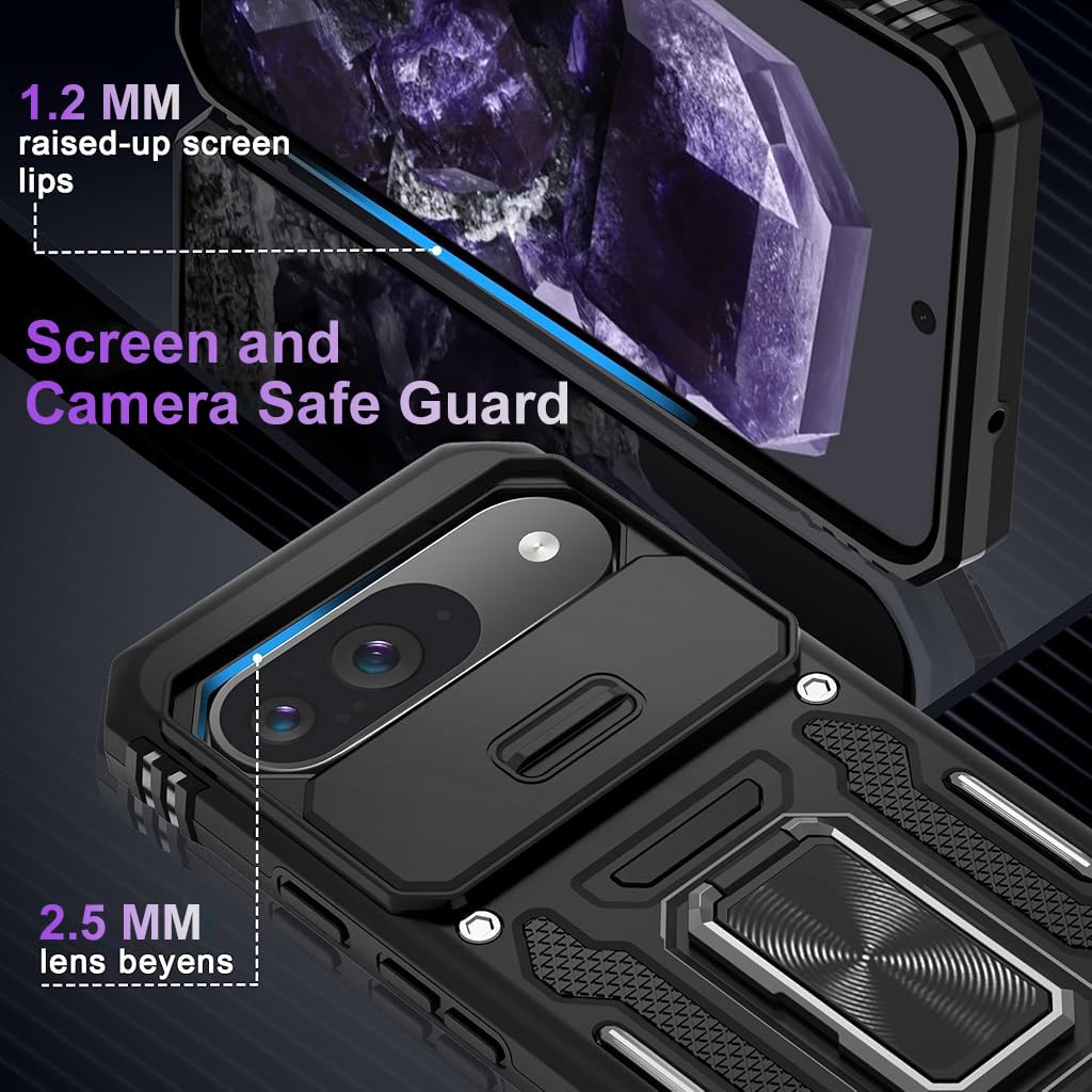 ZORBES PC Phone Case for Google Pixel 9 Pro XL with Kickstand Ring and Magnetic Design | Shockproof Protection