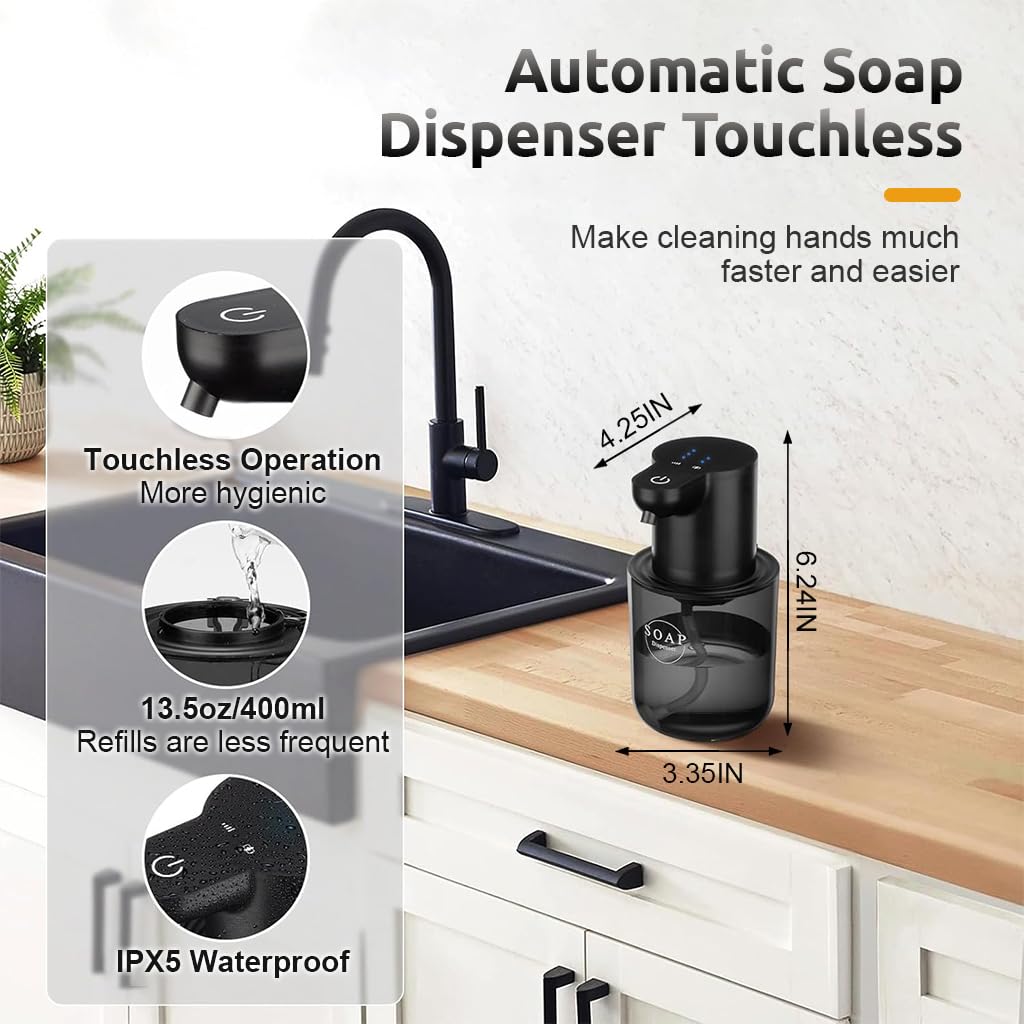 Supvox Automatic Soap Dispenser for Kitchen and Bathroom with 400ml Capacity & USB Recharge | IPX5 Waterproof Touchless Foam Hand Wash