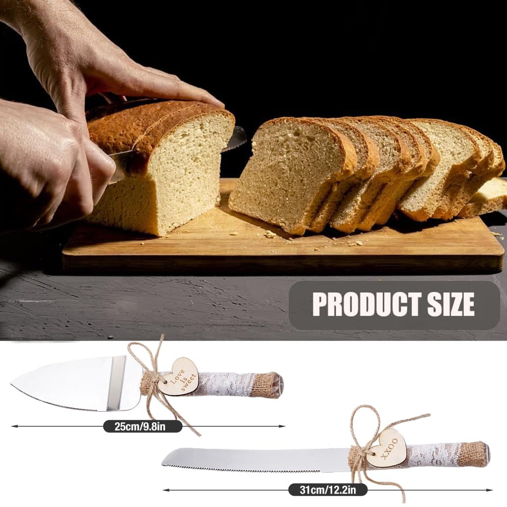 HASTHIP Cake Knife Set for Wedding and Party with Hemp Rope Handle and Gift Box | Stainless Steel Server