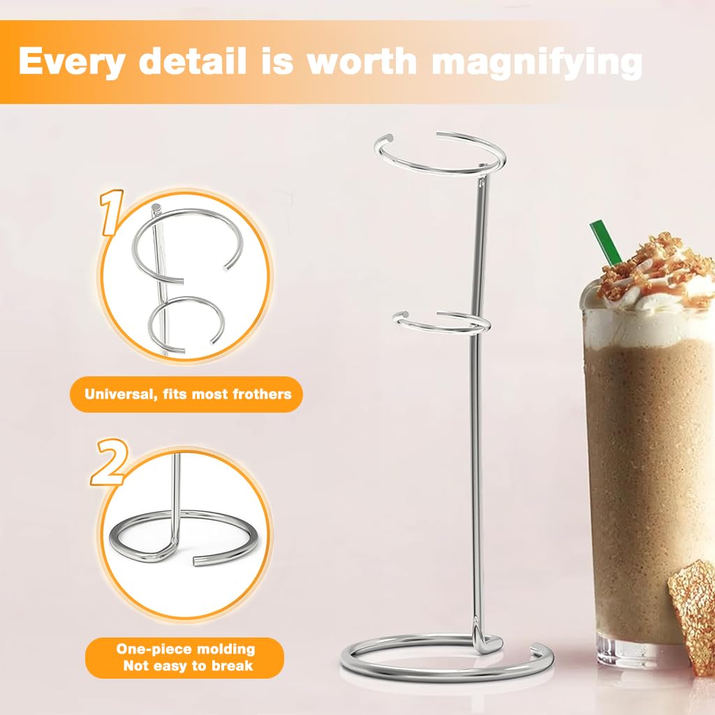 HASTHIP Handheld Milk Frother Holder for Table with Dual Ring Support and Stainless Steel Frame