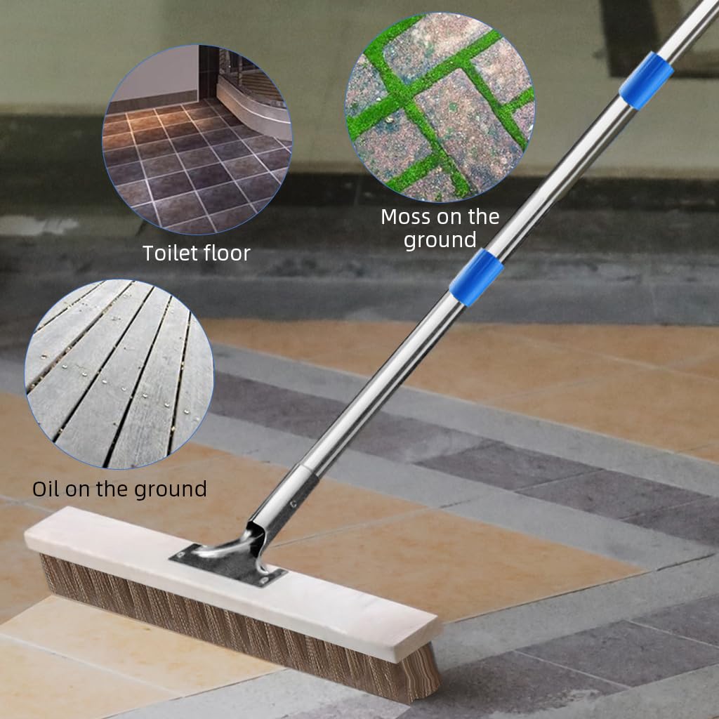 Serplex Floor Scrubber for Deck and Concrete Cleaning with 19.7 in Head and Steel Wire Bristles