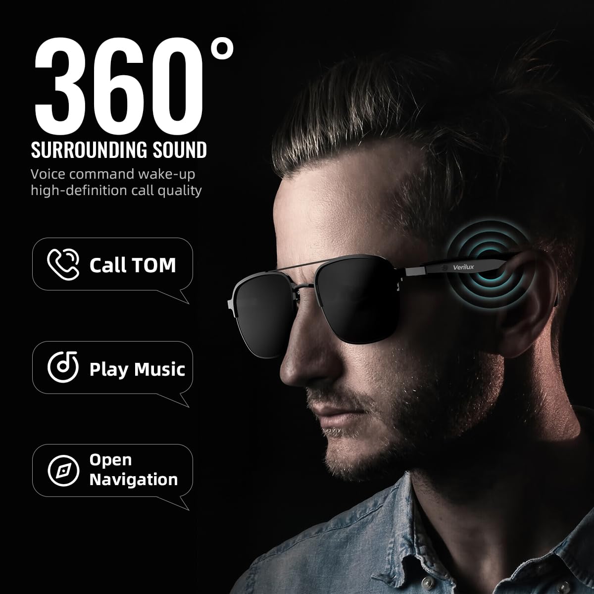 Verilux Smart Glasses Sunglasses with Bluetooth 5.4 and 80mAh Battery featuring Voice Control | Polarized UV400 Lenses for Outdoor Music and Hands‑Free Calls