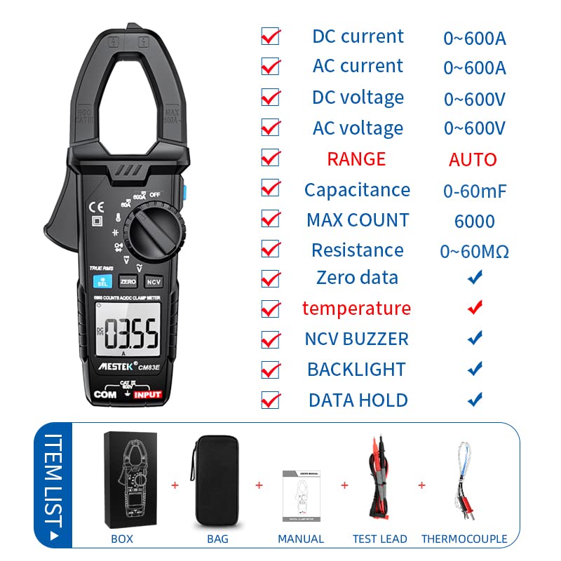 Verilux Digital Clamp Multimeter for AC/DC Testing with True RMS 6000 Counts | Auto-Ranging